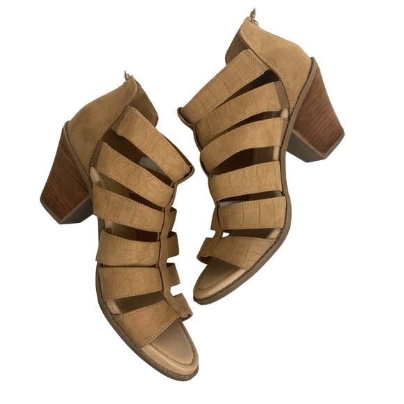 Dr. Scholl's Chaser Caged Stacked Heel Microfiber Open Toe Sandals Size 10M - Picture 2 of 9